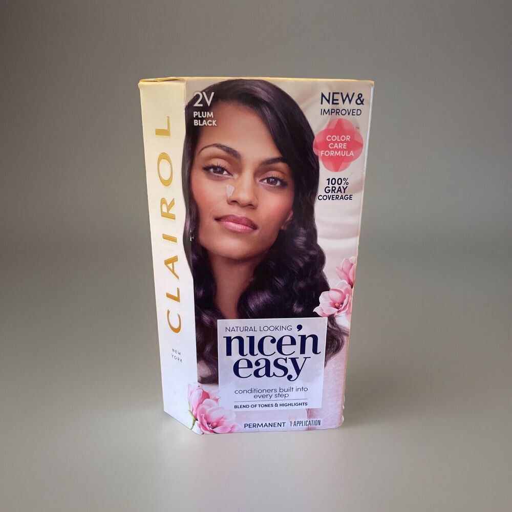 Clairol Nice N Easy, 2V Plum Black, 1 Permanent Hair Color Application Unopened